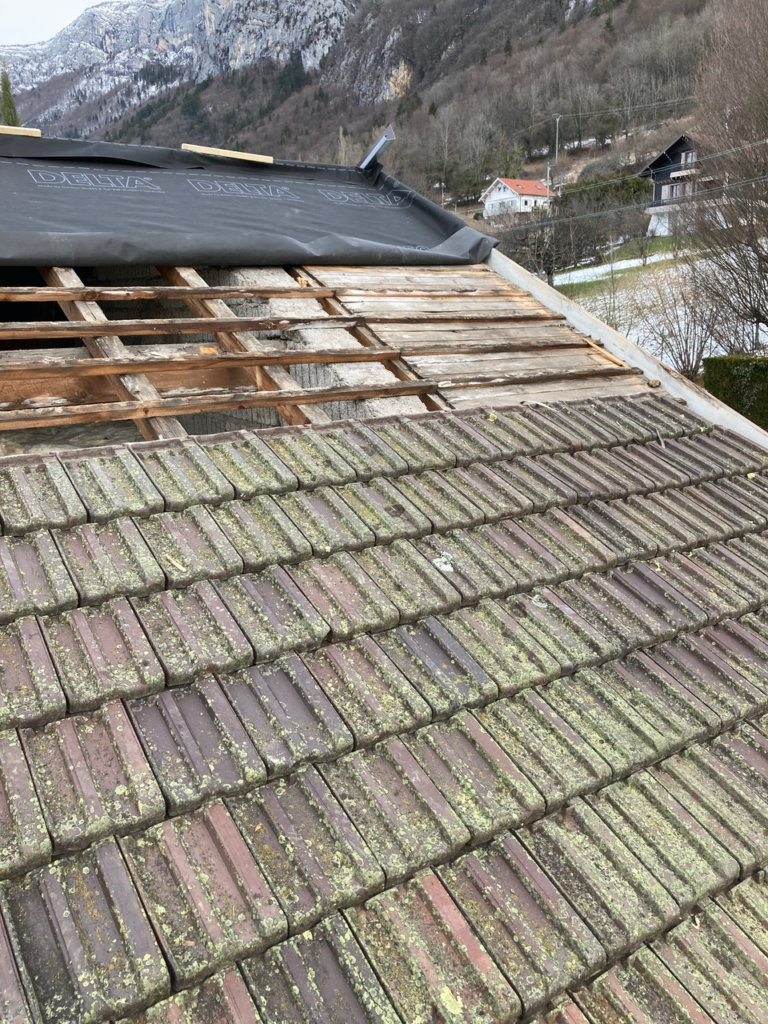 Rénovation de la couverture en tuiles écailles et de la zinguerie d’une maison individuelle à Veyrier du Lac